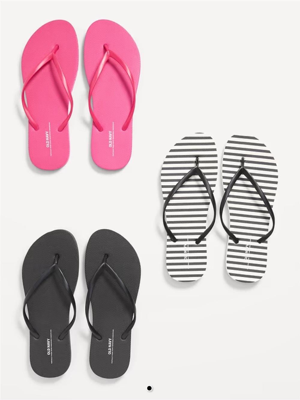 NWT Old Navy 3-Pack Flip Flops - Hot Pink, Black & Striped